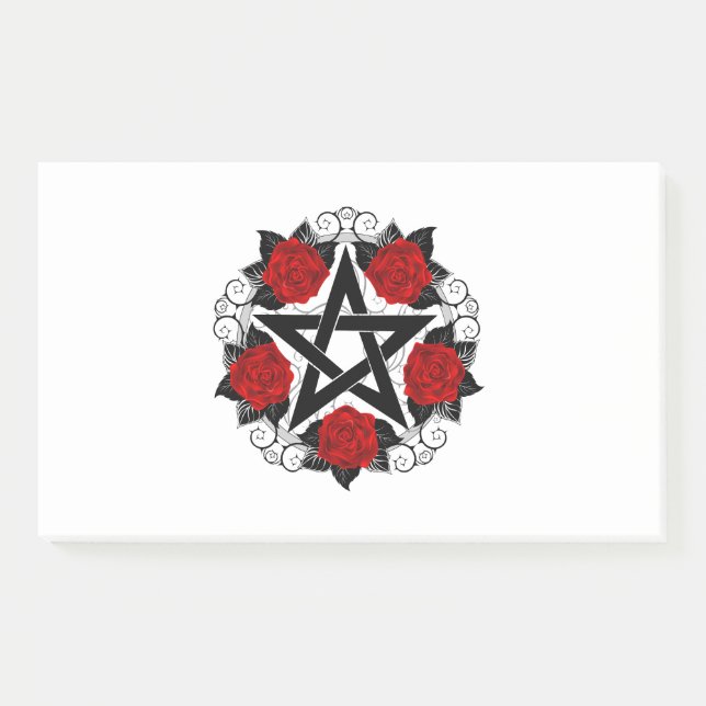 Pentagram with Red Roses Post-it Notes (Front)