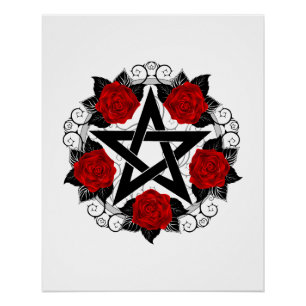Pentagram with Red Roses Poster