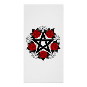 Pentagram with Red Roses Poster