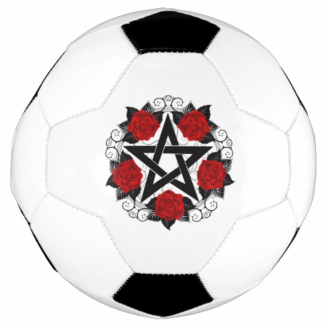 Pentagram with Red Roses Soccer Ball (Front)