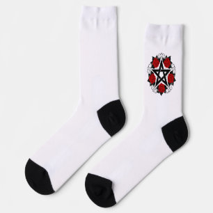 Pentagram with Red Roses Socks