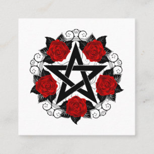 Pentagram with Red Roses Square Business Card
