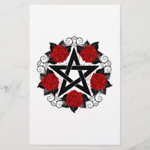 Pentagram with Red Roses Stationery