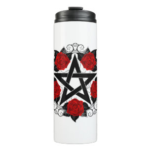 Pentagram with Red Roses Thermal Tumbler