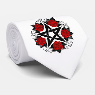 Pentagram with Red Roses Tie