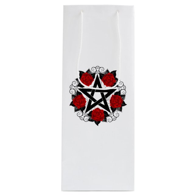 Pentagram with Red Roses Wine Gift Bag (Front)