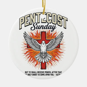Pentecost Sunday Dove Cross Vintage Shirt Ceramic Tree Decoration