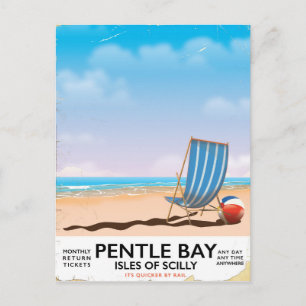 Pentle Bay Isles of Scilly travel poster Postcard