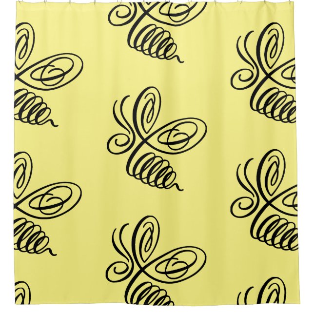 Penwork Calligraphic Honey Bee Shower Curtain (Front)