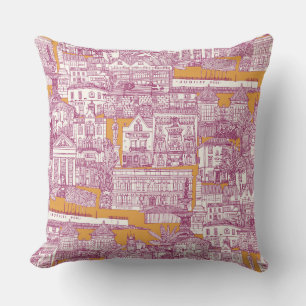 Penzance toile fuchsia clementine cushion