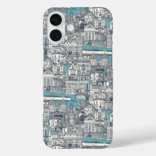 Penzance toile indigo turquoise iPhone 16 plus case