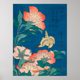 Peonies and a Canary Famous Painting Poster