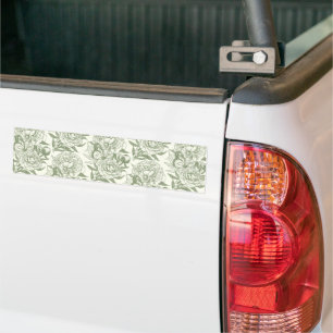 Peonies and butterflies block print, sage green an bumper sticker