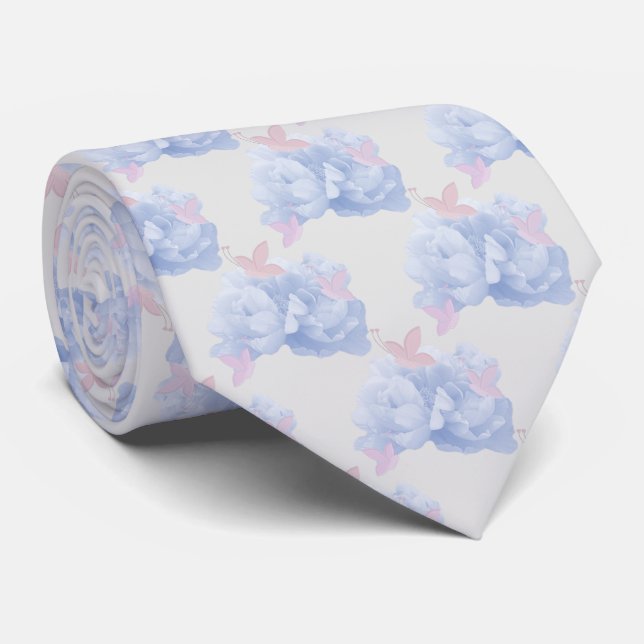 Peonies and Butterflies Tie (Rolled)