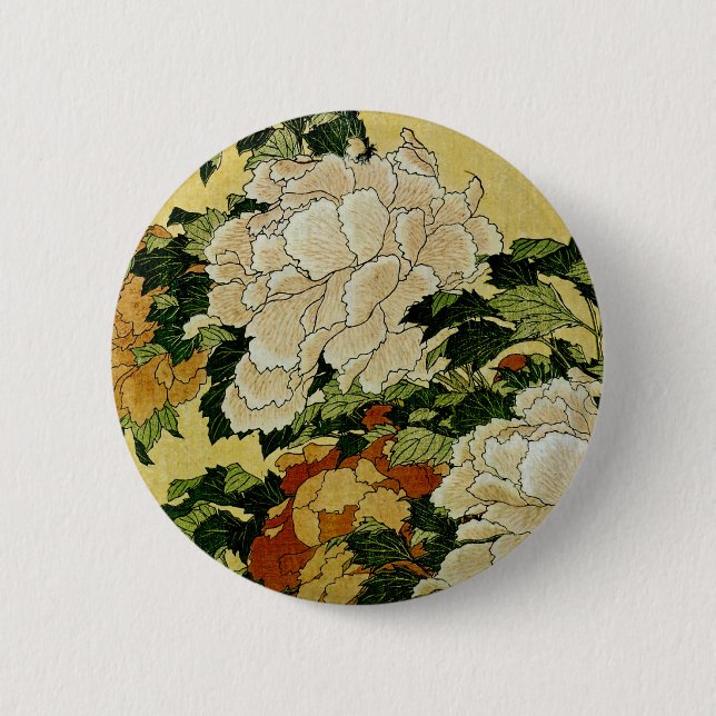 Peonies and Butterfly 6 Cm Round Badge (Front)
