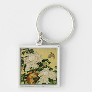 Peonies and Butterfly Key Ring
