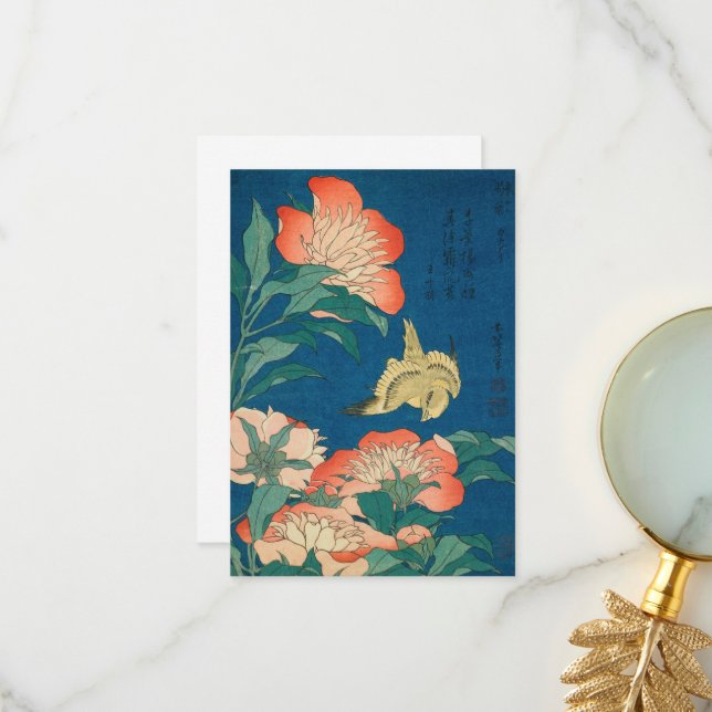 Peonies and Canary by Katsushika Hokusai Thank You Card (Front/Back In Situ)