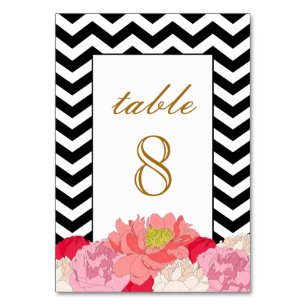 Peonies and Chevrons Table Number