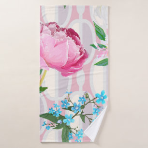 Peonies and forget-me-nots. Seamless backgroundart Bath Towel