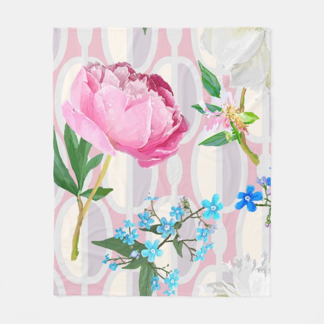 Peonies and forget-me-nots. Seamless backgroundart Fleece Blanket (Front)