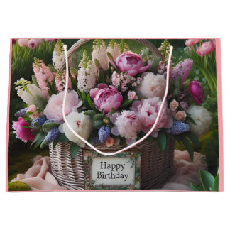 Peonies and Hyacinths for Birthday by Natasha Us Large Gift Bag