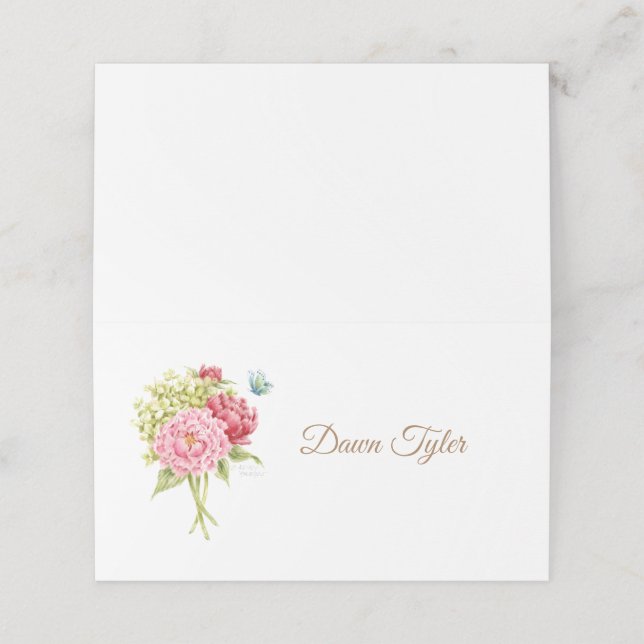 Peonies and Hydrangea Folded Place Card (Outside Unfolded)