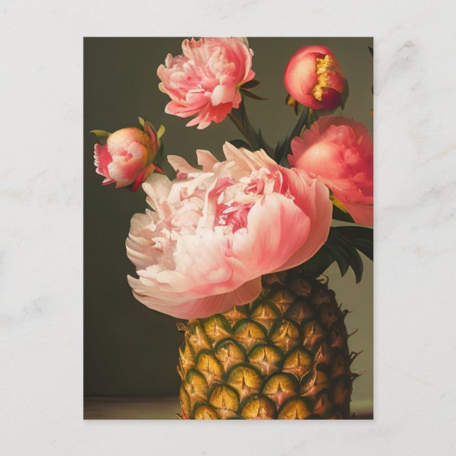 Peonies and Pineapple Postcard (Front)