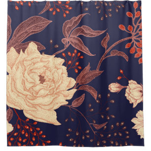 Peonies and roses. Floral vintage seamless pattern Shower Curtain