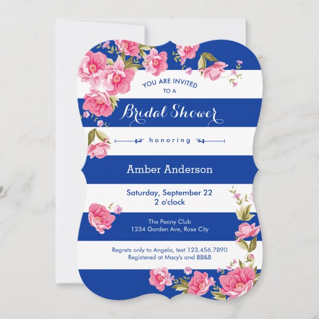 Peonies and Stripes Bridal Shower Invitation (Front)