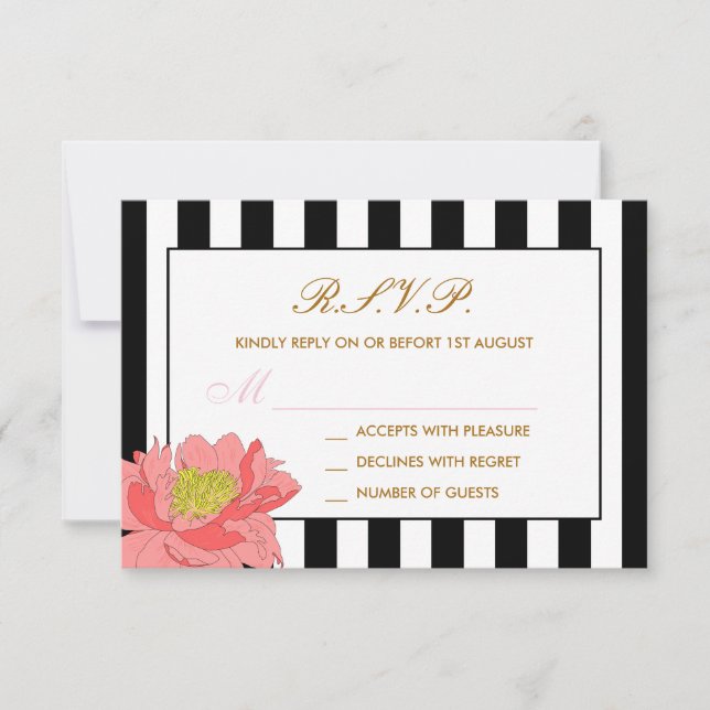 Peonies and Stripes RSVP Card (Front)