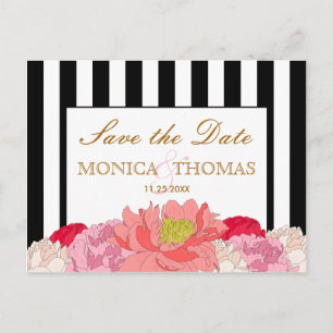Peonies and Stripes Save The Date Postcard