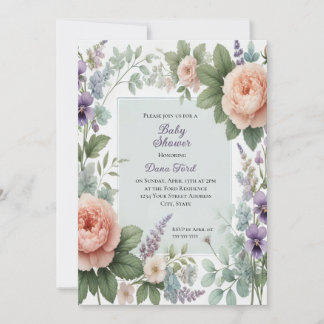Peonies and Violetes Baby Shower Invitation