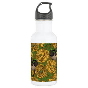 Peonies and wrens 532 ml water bottle