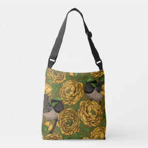 Peonies and wrens crossbody bag