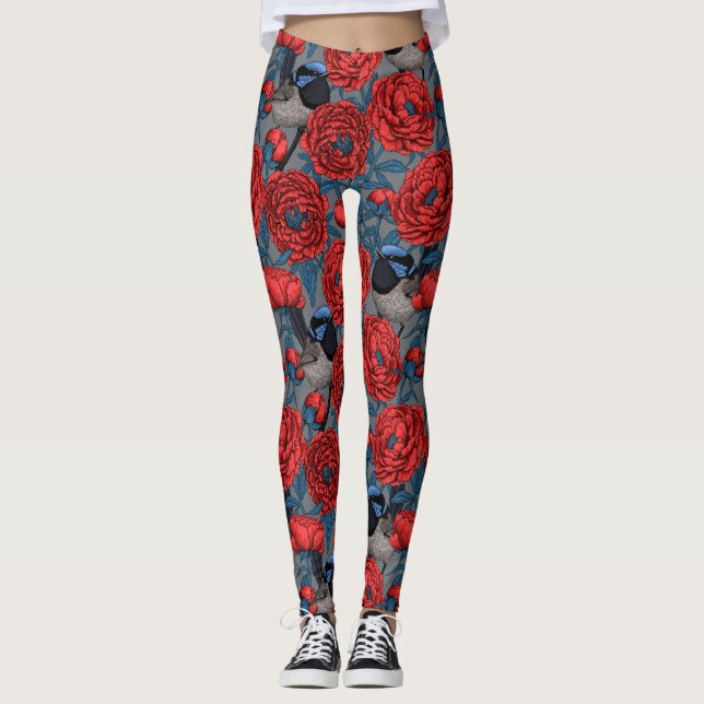 Peonies and wrens leggings (Front)