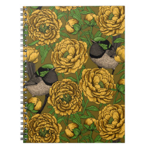 Peonies and wrens notebook