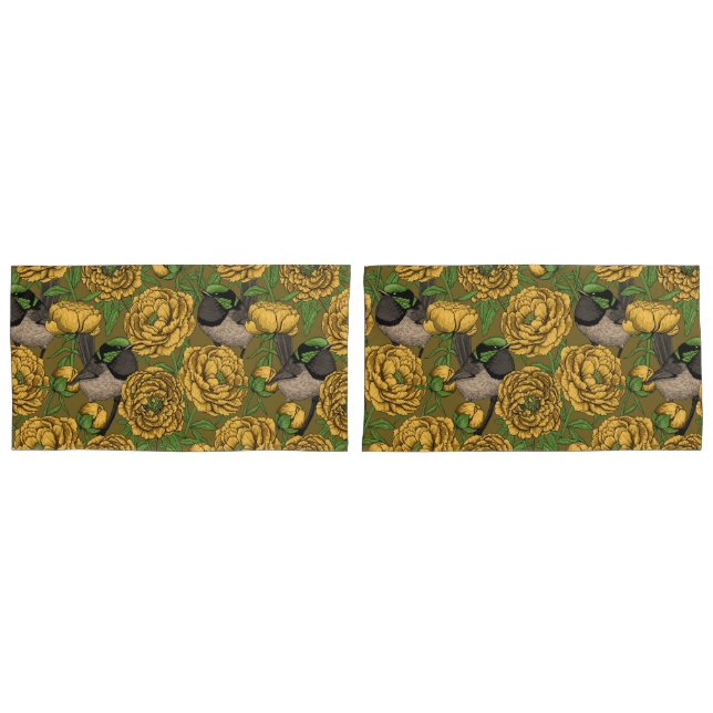 Peonies and wrens pillowcase (Front-Set)