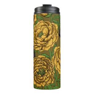 Peonies and wrens thermal tumbler