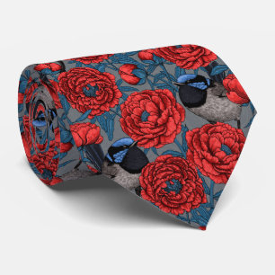 Peonies and wrens tie
