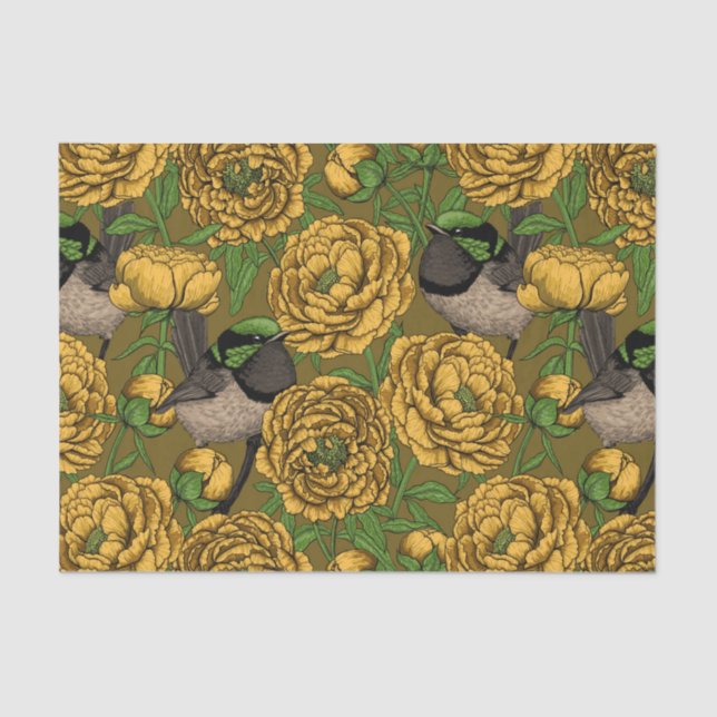 Peonies and wrens tissue paper (Front)