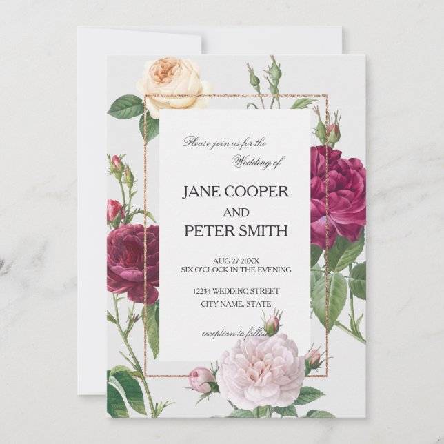Peonies arrangement. Budget Wedding Invitation (Front)