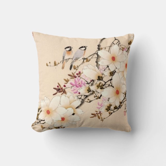 "Peonies" Asian Watercolor Decor Pillow (Front)