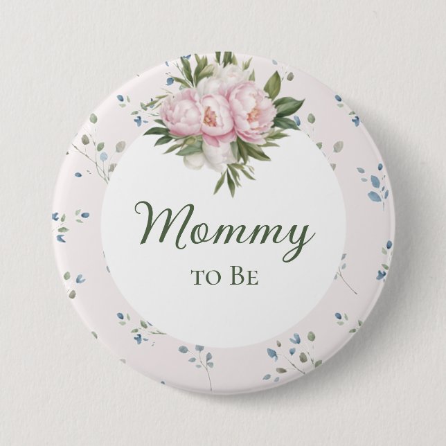 Peonies Baby Shower Button (Front)