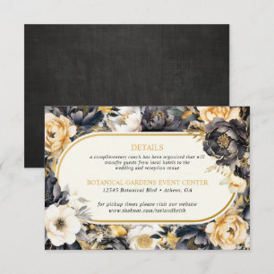 Peonies Black White & Gold Wedding Enclosure Card
