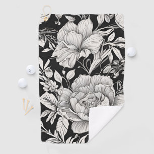 Peonies Black & White Vintage Pattern Golf Towel