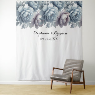 Peonies Blue Floral Wedding Photo Booth Tapestry