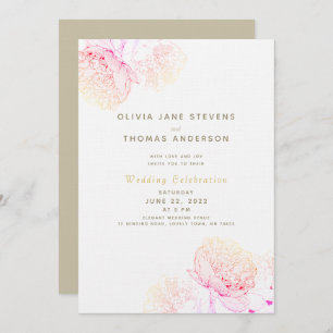 Peonies Blush Gold Elegant Modern Classic Wedding Invitation