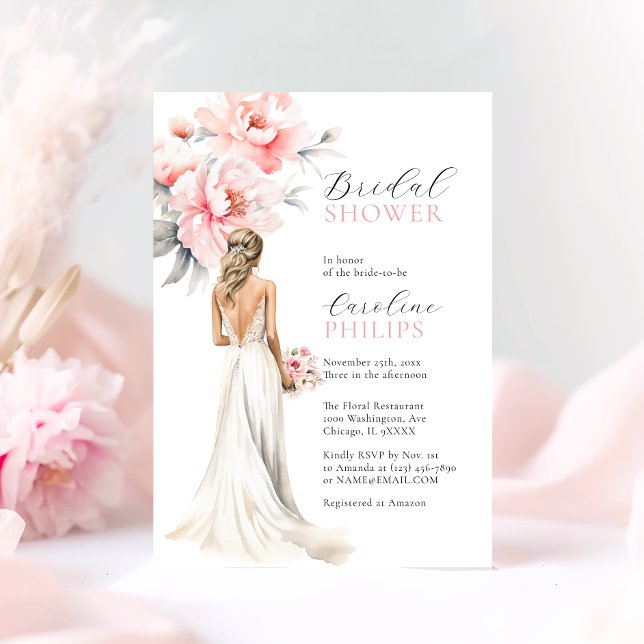 Peonies Blush Pink Bride Dress BRIDAL SHOWER Invitation (Peonies Blush Pink Bride Dress BRIDAL SHOWER Invitation)