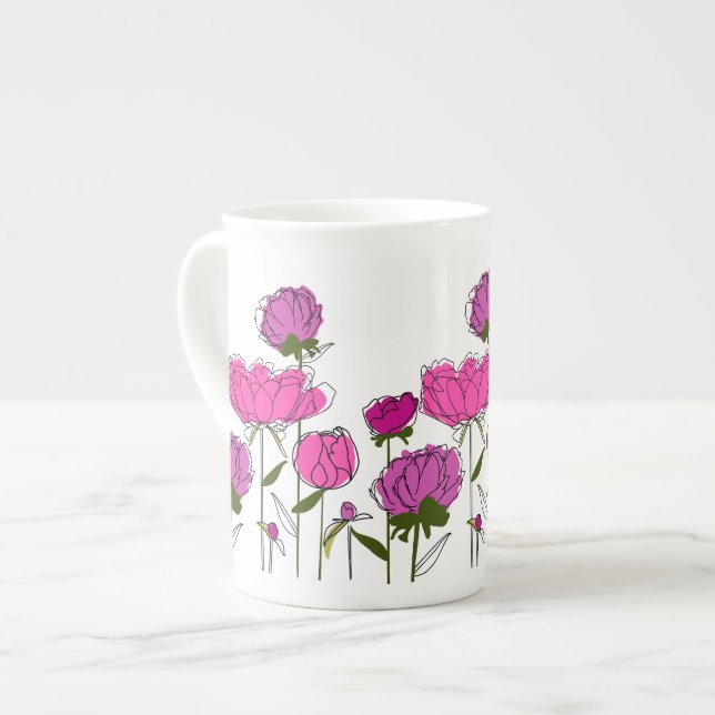 Peonies Bone China Mug (Front Left)