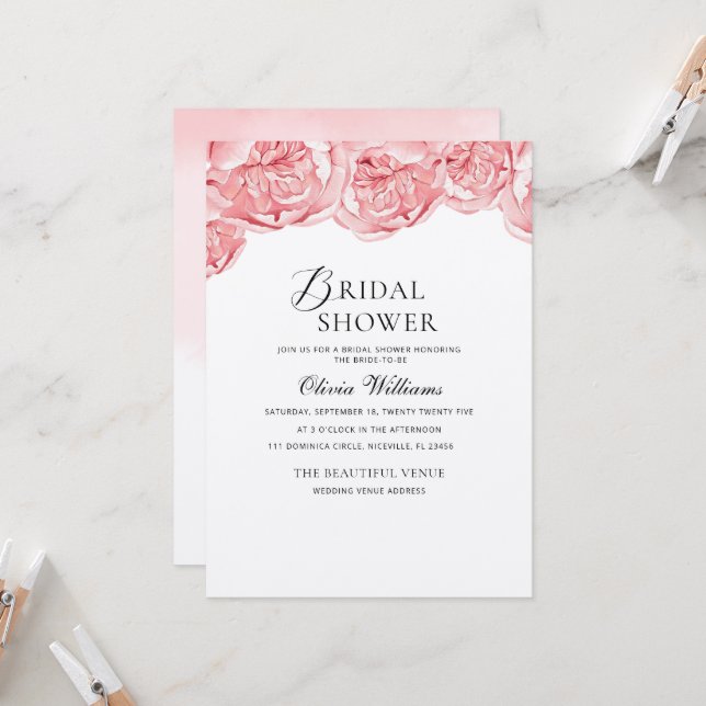 Peonies Bridal Shower Invitation  (Front/Back In Situ)